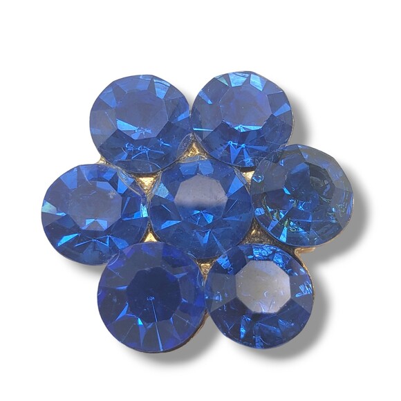 Vintage Gold Tone Cobalt Blue Rhinestone Flower Cluster Brooch Pin Small - Picture 5 of 6